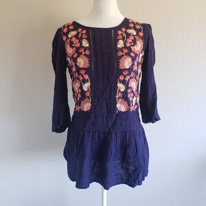 Floreat Anthropologie Floral Embroidered Lace Ladder Long Sleeve Blouse Size 2